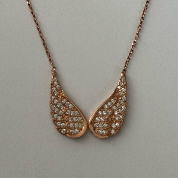 925 Silver angelwing necklace cz 14k rose gold plated - Picture 3 of 8